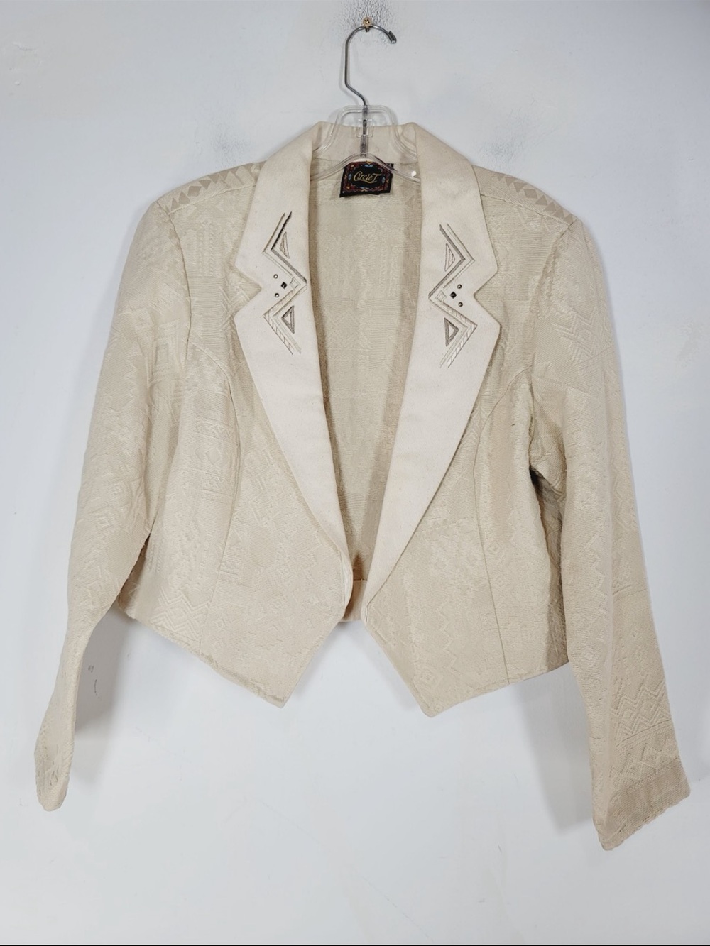 Circle T Cream Cropped Textured Blazer Jacket, Size Medium